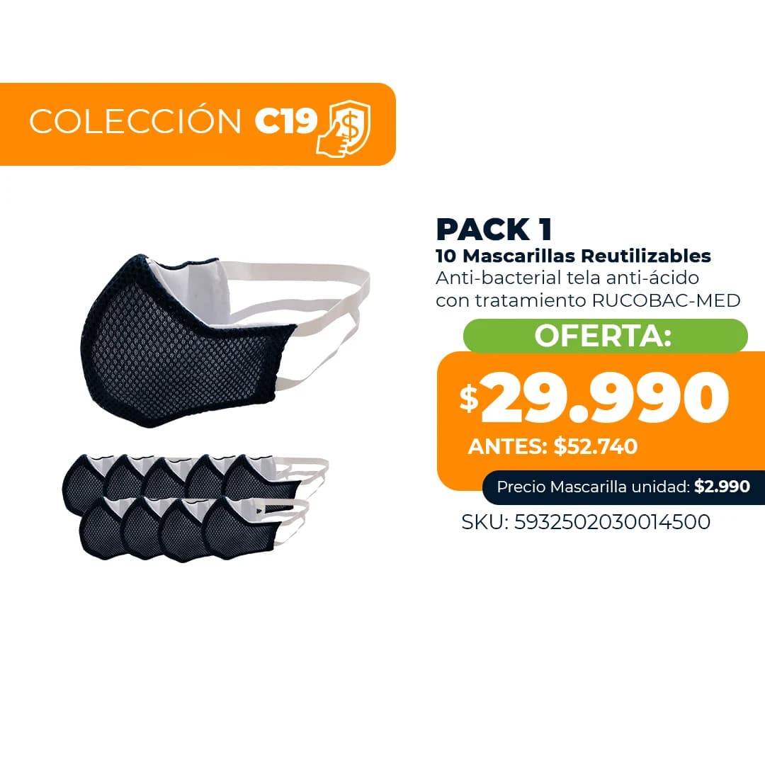 10 MASCARILLAS REUTLIZABLES ANTI-BACTERIAL