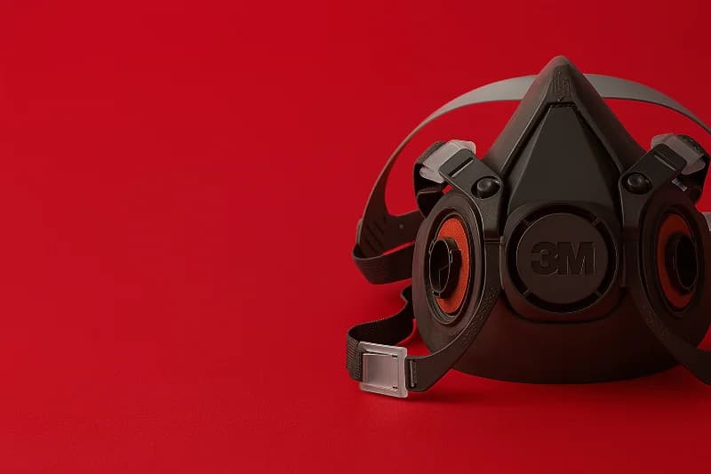 Respirador reutilizable de media cara 3M sobre fondo rojo